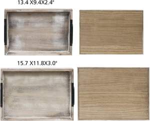 Plateaux de service alimentaires en bois rustique Lot de 2-Plate-forme d'affichage en bois imbriquée avec poignées en métal, décor de ferme vintage servant P - Product Image 4