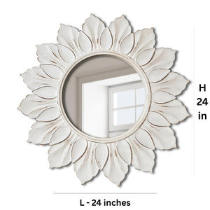 Vintage Sunflower Design Wall <b>Mirror</b> with Distressed White <b>Wooden</b> Frame Carved <b>Round</b> Decorative Accent <b>Mirror</b> for Living Room - Product Image 6