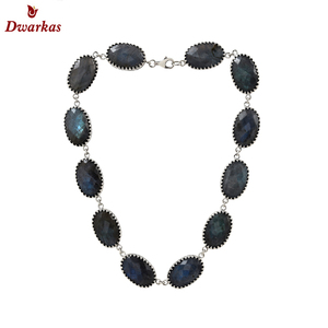 สร้อยคอ925สเตอร์ลิงสำหรับทุกเพศสไตล์คลาสสิกสร้อยคอรูปไข่ห่วงโซ่เครื่องประดับจี้แลบราโดไรต์แฟชั่น - Product Image 4