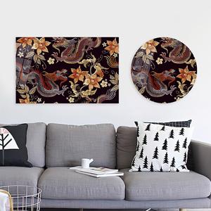 Tableau sur toile Dragon et fleurs : Impression élégante à motifs asiatiques, ART SUR VERRE TÉMPERÉ - Product Image 1