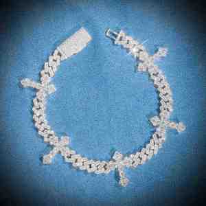 Iced out VVS Moissanite pulsera corte redondo 12mm diamante Cruz cubano enlace pulsera encanto boda para hombres 925 plata esterlina - Product Image 4