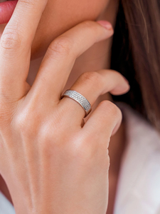 Clásico 10K oro 10K laboratorio cultivado diamante acabado hombres mate banda mujer Floral vid anillo conjunto para compromiso bodas fiestas IGI - Product Image 5