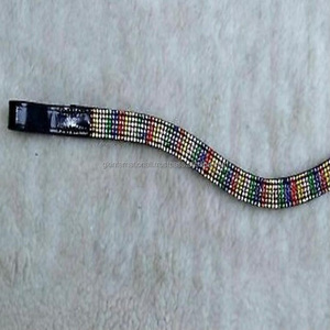 Banda de cuero negro Havana para cejas de caballo, con 8 filas, patrón de arcoíris decorativo, cristales y cadena de piedras, marrón o marrón oscuro - Product Image 4