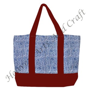 Bolsa de Compras de Tela con Estampado Floral, Diseño Hindú, Asas Color Borgoña, Dos Correas para el Hombro, Resistente, Venta al por Mayor BHCB110 - Product Image 1