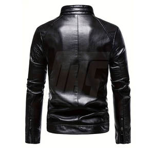 Veste en cuir élégante pour hommes avec fermeture à glissière et conception ajustée pour vêtements décontractés et à la mode veste d'hiver pour hommes - Product Image 2