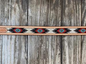 Ceinture en cuir occidental usiné Tan avec broderie de perles multicolores et boucle en alliage d'argent gravé Antique pour tenue de rodéo formelle - Product Image 2