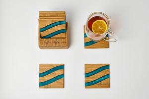 Handmade Acacia Wood <b>Drink</b> <b>Coaster</b> Set with Holder, Durable Natural Wooden and Stone <b>Coasters</b> for Office and Home Decor - Product Image 2