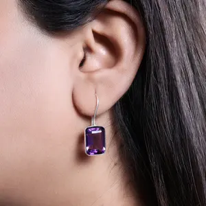 Pendientes de Gota de Amatista con Piedras Preciosas Moradas para Mujer, Joyería de Moda en Color Plata - Product Image 2