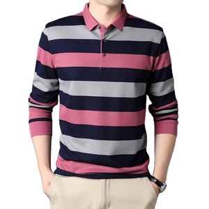 Men's <b>Green</b> <b>White</b> <b>Striped</b> Long Sleeve Knitted Polo <b>Shirt</b> Preppy Style Regular Fit - Product Image 3