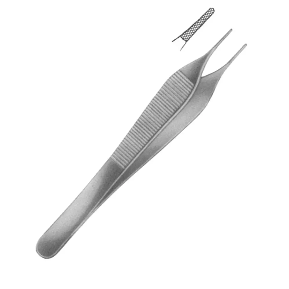 Strumenti chirurgici pinze per tessuti Adson approvate CE in acciaio inossidabile (stampa Cuter) 1x2 denti punto normale con piattaforma