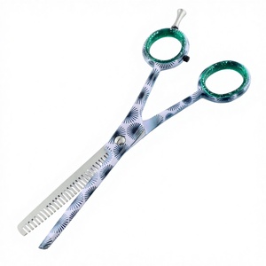 Tijeras Profesionales de Acero Inoxidable para Adelgazar el Cabello con Diseño de Rayos de Sol Azules y Cuchilla Texturizadora de 30 Dientes - Product Image 1