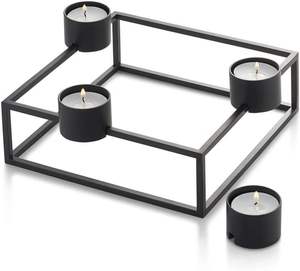 Support de bougie chauffe-plat en fer noir mat au design classique élégant et luxueux, cadre carré pour 4 bougies, décoration d'intérieur en métal - Product Image 4