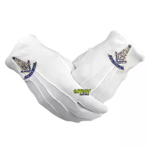 Guantes blancos con bordado masónico personalizado Guante de masón de algodón Guantes masónicos blancos con logotipo de Arco Real de alta calidad - Product Image 5