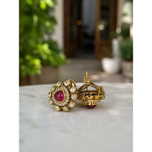 925 Sterling Silver Moissanite Flower Stud Earrings Gold Plated Kundan Polki Wholesale <b>Jewelry</b> Manufacturer - Product Image 1