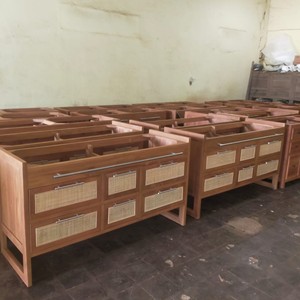 Mueble de Baño Individual de Madera Maciza de Teca Indonesia de Alta Gama con Cajones Frontales de Listones, Moderno y Pequeño, Venta al por Mayor - Product Image 6