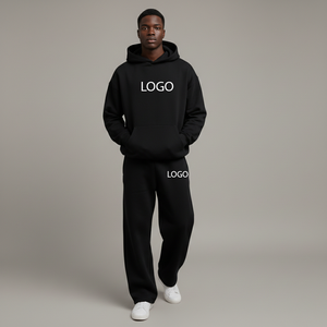 Conjunto de Sudadera con Capucha Holgada y Pantalones Deportivos de Felpa, 100% Algodón, 300 g/m², Estilo Informal, para Hombre, 2 Piezas, Chándal de Invierno de Alta Calidad - Product Image 5