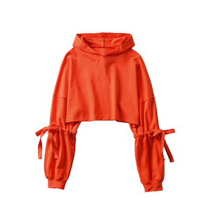 เสื้อสเวตเตอร์มีฮู้ดสีส้มสำหรับผู้หญิง แขนยาว แขนทรงโคมไฟ ถักทอสีทึบ สวมใส่สบายๆ ในฤดูใบไม้ร่วง - Product Image 2
