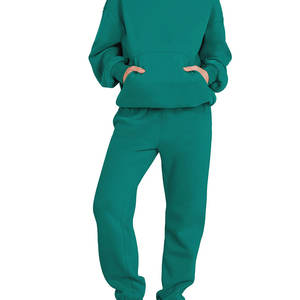 Survêtement de haute qualité pour femmes 100% coton manches longues vêtements de rue lourds survêtement teint uni pour femmes - Product Image 1