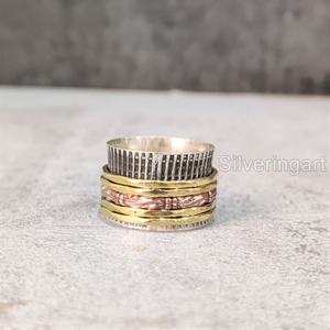 Anillo de meditación con banda giratoria, anillo de pulgar de Plata de Ley 925 para mujer, joyería hecha a mano, anillo giratorio de ansiedad navideña para hombre - Product Image 3