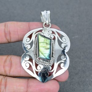 Labradorite Setting fait à la main Pendentif plaqué argent sterling 925 Pendentif en laiton fait à la main Pendentif de style ethnique - Product Image 2