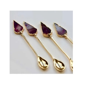 Cuchara de Cubiertos de acero inoxidable con PVD chapado en oro para Hotel Cuchara de cubiertos de ágata de lujo de tamaño personalizado con esmalte para el hogar - Product Image 1