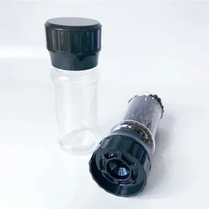 Moedor de sal e pimenta em atacado, moedor de sal em plástico com 100ml, pote de plástico redondo