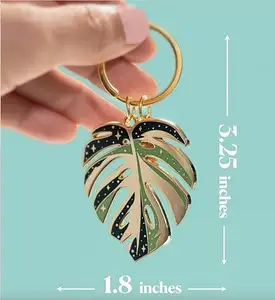 Variegated Monstera Thai Constellation Keychain gold copper metal green plant custom key ring hard enamel Monstera keychain