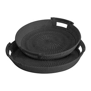 Lot de 2 plateaux de service en rotin plateau rond tissé avec poignée adapté au service des aliments et des boissons plateau décoratif fabriqué au Vietnam - Product Image 4