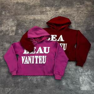 Professional Hot <b>Sale</b> Zipper Distress Embroidery Splicing Sweatshirts Clothing Manufacture Acid <b>Wash</b> Boxy Y2k Blank Hoodie - Product Image 6