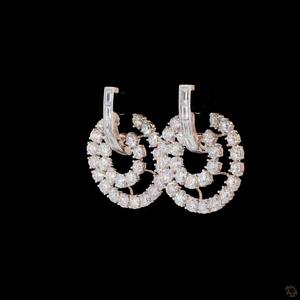 Pendientes de diamantes cultivados en laboratorio de doble círculo | Oro rosa de 14 quilates | Baguette y aros llamativos de corte redondo - Product Image 3