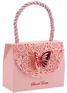 صندوق ورقي مخصص قابل للطي مطبوع بشعار مضلع لتعبئة وتغليف الهدايا والحفلات على شكل فراشات لوصيفات العروسة مزود بيد - Product Image 2