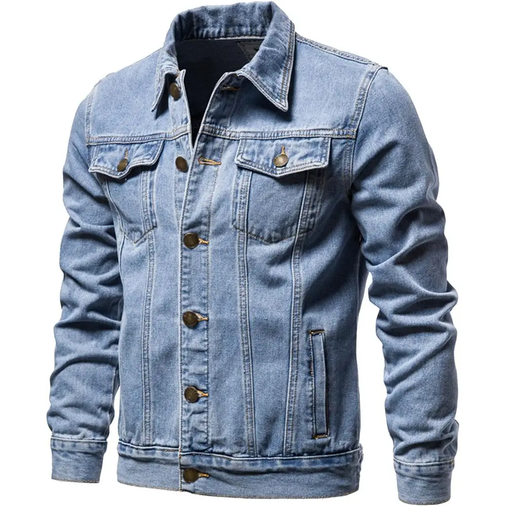 Veste en jean denim pour hommes OEM, vêtements décontractés, veste d'automne, manteau boutonné en jean, veste oversize en jean pour hommes