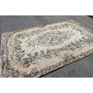 พรมขนสัตว์สีเบจสีน้ำตาล6.2x9.4ฟุตแบบตุรกีดีไซน์แบบเย็บปะติดสำหรับทางเข้าห้องนั่งเล่นหรือห้องนอน - Product Image 2