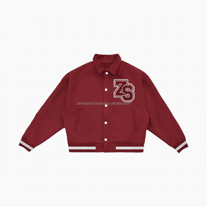 Chaqueta universitaria de lana GSM 450 de alta calidad, puños de punto para el cuerpo de costilla, bordado de chenilla, chaqueta universitaria con parche de letra personalizada para hombres - Product Image 1