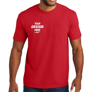 Camiseta de algodón roja de manga corta para hombre con bolsillo, cuello redondo, transpirable, corte regular, diseño estampado en la parte delantera. - Product Image 4