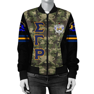 Chaqueta Universitaria de Satén SGRho Sigma Gamma Rho 1922 Azul Real Dorado Griego para Mujer - Product Image 1