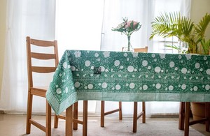 Handmade Indian Block Print Cotton <b>Tablecloth</b> Green Floral Rectangle Design for Dining Table Cover <b>Tablecloths</b> Product Category - Product Image 2