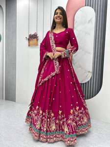 Tissu de Chinon de haute qualité Lehenga Choli avec broderie lourde complexe et tenue de créateur de travail à paillettes pour les femmes vêtements de festival - Product Image 6