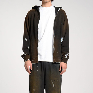 เสื้อมีฮู้ดพิมพ์ลายด้วยมือทรงโอเวอร์ไซส์ผ้าคอตตอนมีซิปรูดแบบสบายๆ - Product Image 5