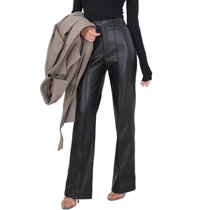 Pantalones de Cuero Personalizados para Mujer, Diseño Elegante, Pierna Ancha, Largos, Marrones, de Primera Calidad, a la Moda - Product Image 3