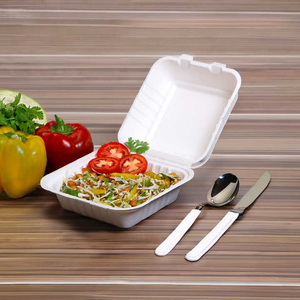 Boîte à lunch jetable écologique 9x9 à clapet Récipient à bagasse robuste avec couvercle compostable pour les plats à emporter et l'emballage des repas - Product Image 5