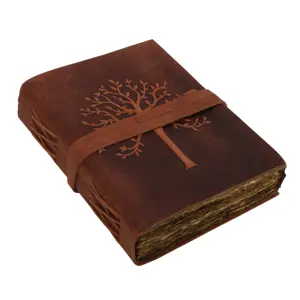 生命之树压花皮革日记复古旅行日记独家手工纸笔记本皮革装订日记