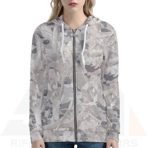 Sudadera con Capucha para Mujer, Estilo Táctico Invernal, Tejido de Felpa, Estampado Gris Claro y Blanco por Sublimación, Mezcla de Algodón Suave, Logotipo Frontal - Product Image 3