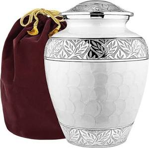 Urne funéraire moderne en métal blanc de style Art Déco pour cendres d'adultes, urne commémorative artisanale avec occasion de mariage - Product Image 1