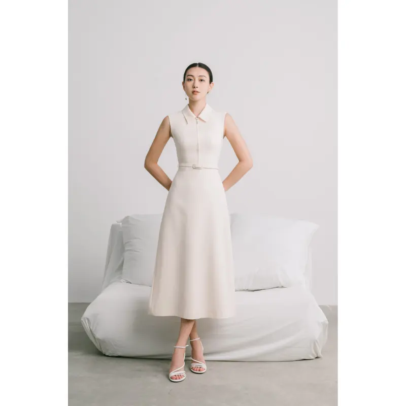 Best Selling Dresses Women White Color SOPHIA MIDI DRESS Eco Friendly Fabric 60% Triacetate 40% Polyester WHITE ANT Vietnam