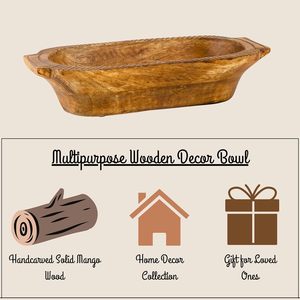 Grand bol à pâte en bois de 14 ''pour décoration, énorme pièce maîtresse décorative plateau ovale bols à pâte rustiques pour table, longs tournés à la main - Product Image 6