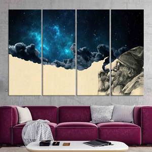 งานศิลปะบนผ้าใบพิมพ์ลายสวยงาม: ฉากชายชราสูบบุหรี่ ชุดผ้าใบ 4 ชิ้น - Product Image 1