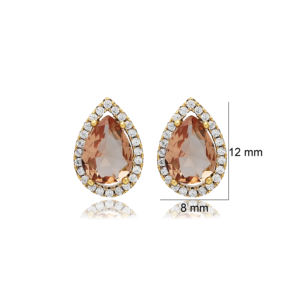 ต่างหูเงินแท้ 925 ประดับพลอยซิทรินทรงลูกแพร์ขนาด 8x12 มม. สำหรับผู้หญิง เหมาะสำหรับงานปาร์ตี้หรือเป็นของขวัญวันครบรอบ - Product Image 3