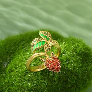 Jeulia Juicy Fruit Strawberry Design Sterling <b>Silver</b> Gemstone <b>Ring</b> - Product Image 5