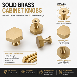 Koppalive Furniture Hardware Gold Brushed Solid Brass Kitchen Cupboard Cabinet <strong>Drawer</strong> Hexagon <strong>Knobs</strong> - Product Image 3
